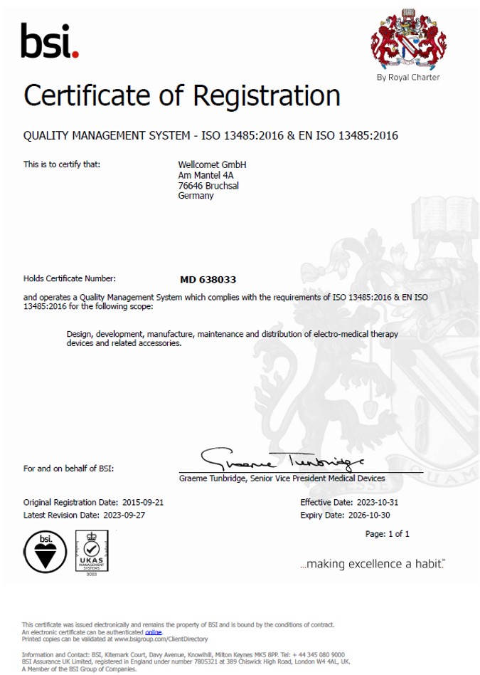 MDR Zertifikat Wellcomet ISO 13485:2016